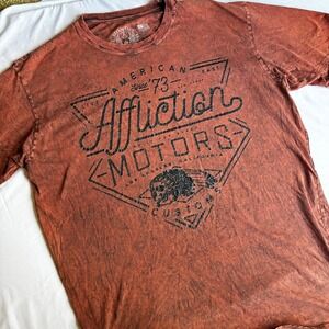 Affliction Motors USA Distressed Tee Mens 3XL Red Black Short Sleeve T-Shirt